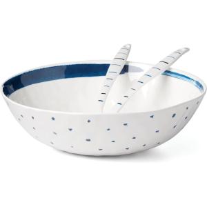 Lenox 895238 Blue Bay Melamine Salad Bowl with Servers, Lightweight Melamine Material