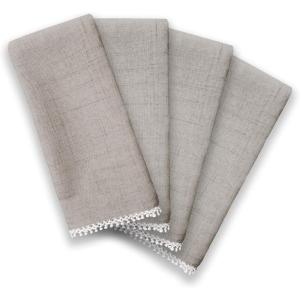 Linen Lenox French Perle Cloth Napkins – Reusable Dinner Napkins – Machine Washable – Set of 4 – Natural Violet(Dove Grey)