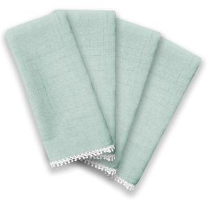 Linen Lenox French Perle Cloth Napkins – Reusable Dinner Napkins – Machine Washable – Set of 4 – Natural Violet(Ice Blue)