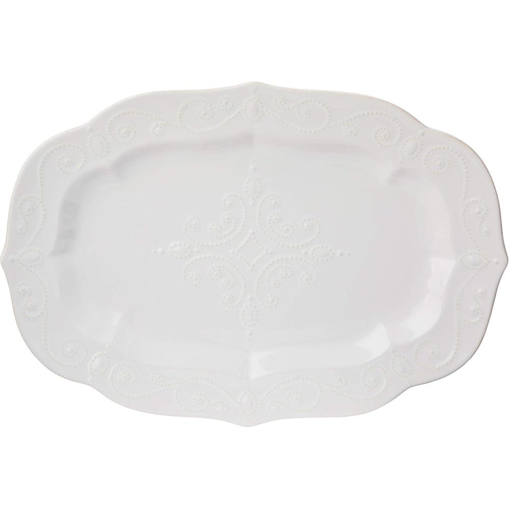 imageLenox Serveware Lenox French Perle White Serving Platter Oval Shape 185Inch Stoneware Dishwasher Safe Turkey Platter for Thanksgiving Winter Hosting Christmas Serving White 1 Piece