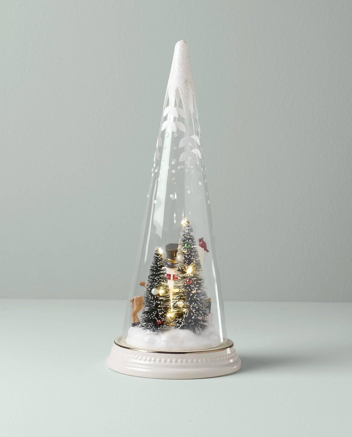imageLenox 895174 Lit Christmas Cone with North Pole Snowman Scene Holiday Decor