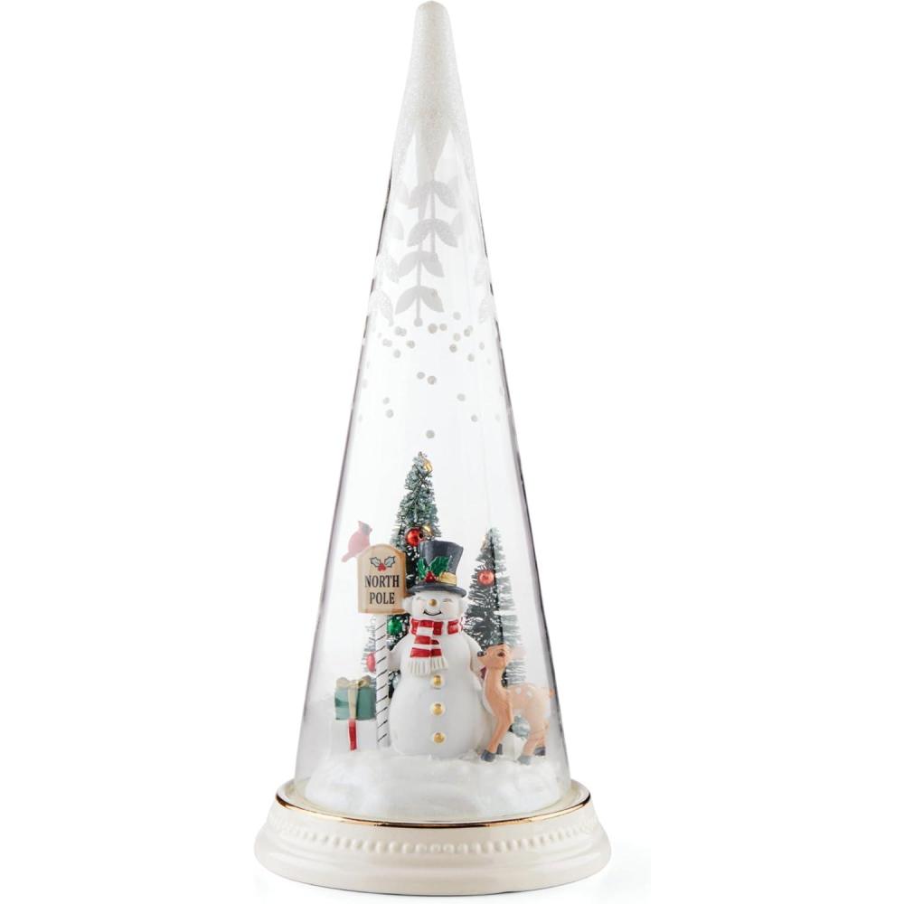 imageLenox 895174 Lit Christmas Cone with North Pole Snowman Scene Holiday Decor