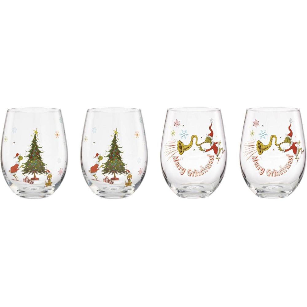 imageLenox 896895 Merry Grinchmas Glass Tumblers Set of 4 Assorted Christmas Drinkware Holiday Hosting