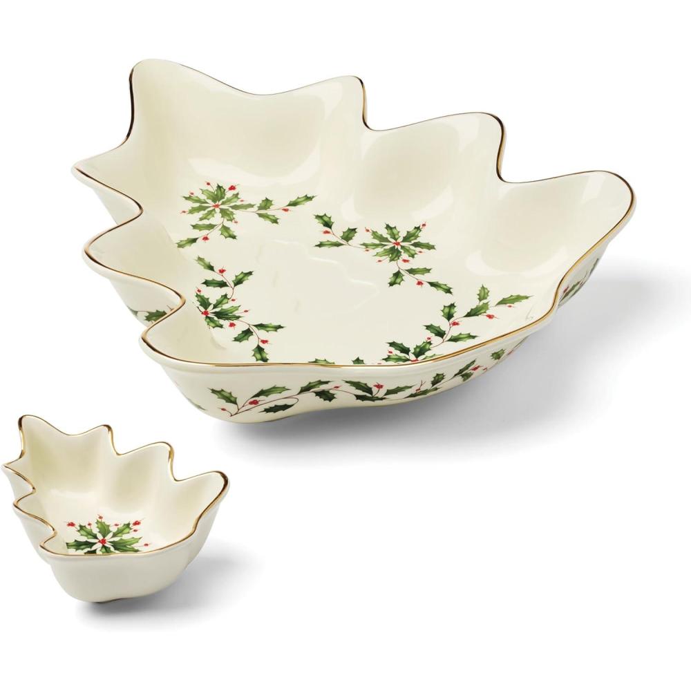 imageLenox 898187 Holiday Tree Chip amp Dip Set Christmas Dishes Festive Serveware