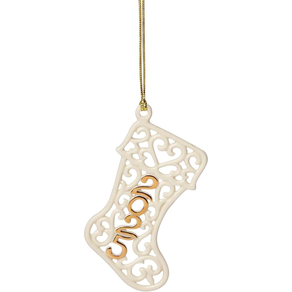 imageLenox Ornament 2025 A Year to Remember Stocking Ornament Porcelain with Gold Accents and Gold Cord for Hanging Tree Decorations Winter Decor Winter Tree Decor Stocking Design Cream 1 Piece
