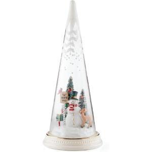 Lenox 895174 Lit Christmas Cone with North Pole Snowman Scene, Holiday Decor
