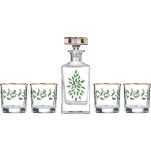 Lenox 896709 Holiday 5-Piece Decanter & Whiskey Glass Set, Christmas Dinnerware, Hosting