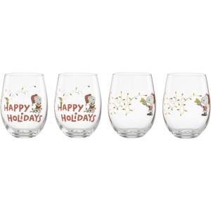 Lenox 896894 Snoopy Christmas Glass Tumblers, Set of 4, Assorted