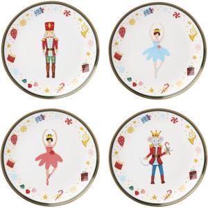 Lenox Dinnerware, Nutcracker Ballet Tidbit Plates, Service for 4, Microwave Safe & Dishwasher Safe Porcelain, Pasta and Salad Dinnerware, Christmas Decor, Nutcracker Ballet (Assorted Plates, 4 Piece)