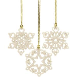 Lenox Ornament, Mini Snowflake 3-Piece Tree Ornament Set, Set Of 3, Porcelain Material, Gold Hanging Cord, Tree Decoration, Christmas Decorations, Christmas Ornaments, Snowflake Design (3 Pieces)