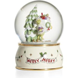 Lenox The Grinch Snow Globe, White Porcelain with 24K Gold Accents, Grinch Christmas Decorations Indoor, Grinch in Santa Hat Near Christmas Tree, Living Room Decor for Home, Perfect for Christmas