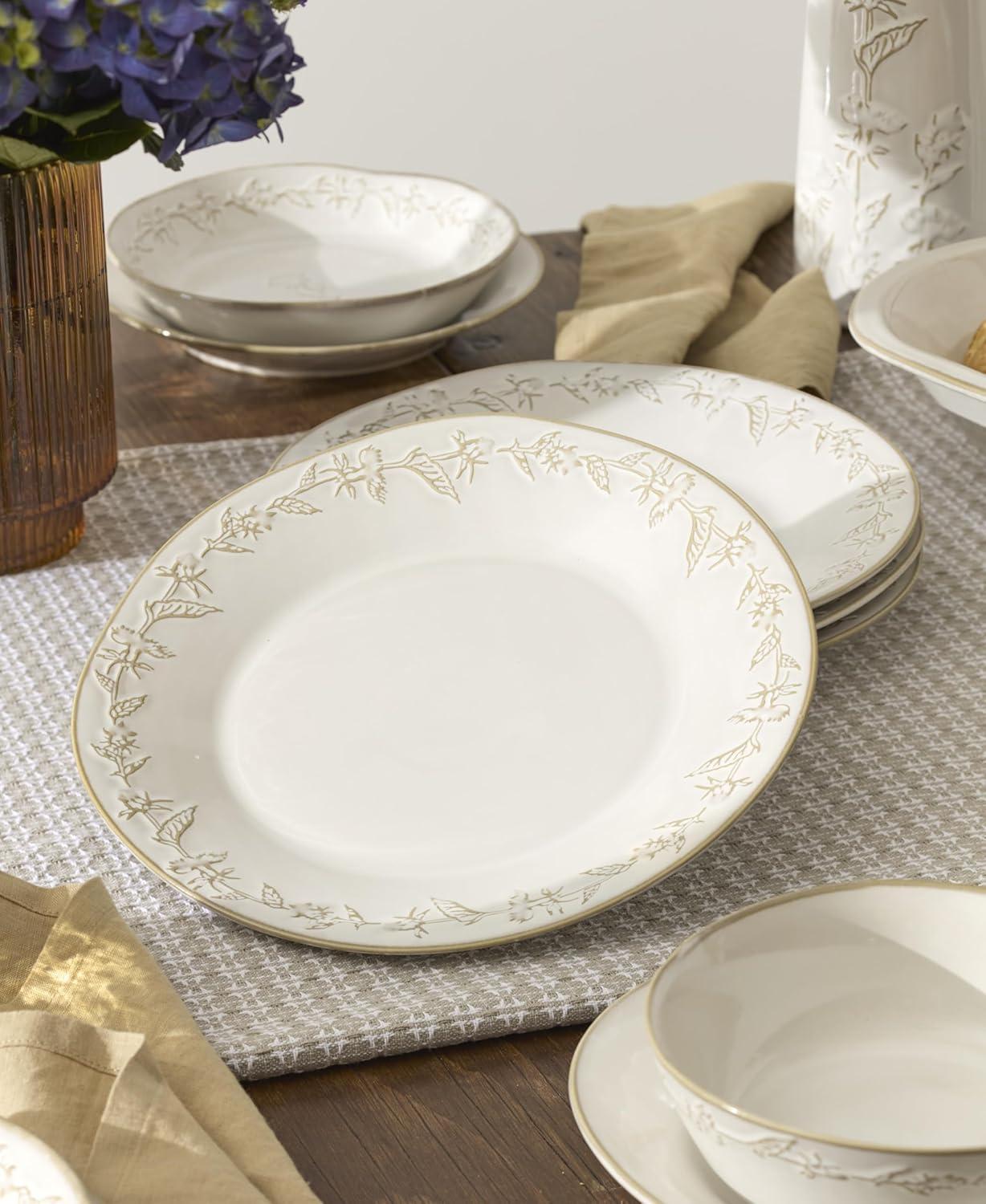 imageLenox Dinnerware Set Homespun 12Piece Set Service For 4 Stoneware Material Dishwasher amp Microwave Safe Home And Kitchen Dishes Kitchen And Dining Plates And Bowls Sets White 12 Pieces