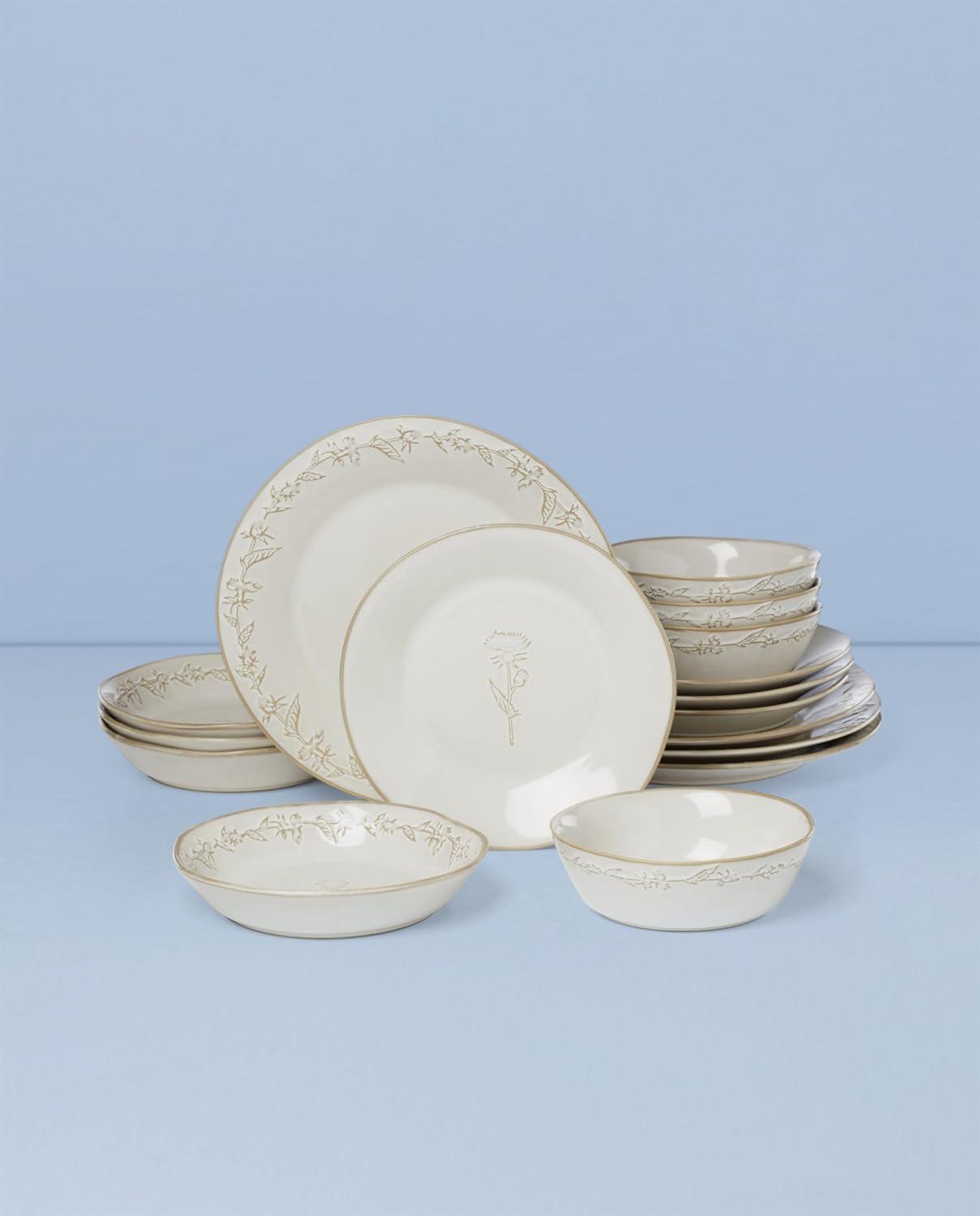 imageLenox Dinnerware Set Homespun 16Piece Set Service For 4 Stoneware Material Dishwasher amp Microwave Safe Home And Kitchen Dishes Kitchen And Dining Plates And Bowls Sets White 16 Pieces