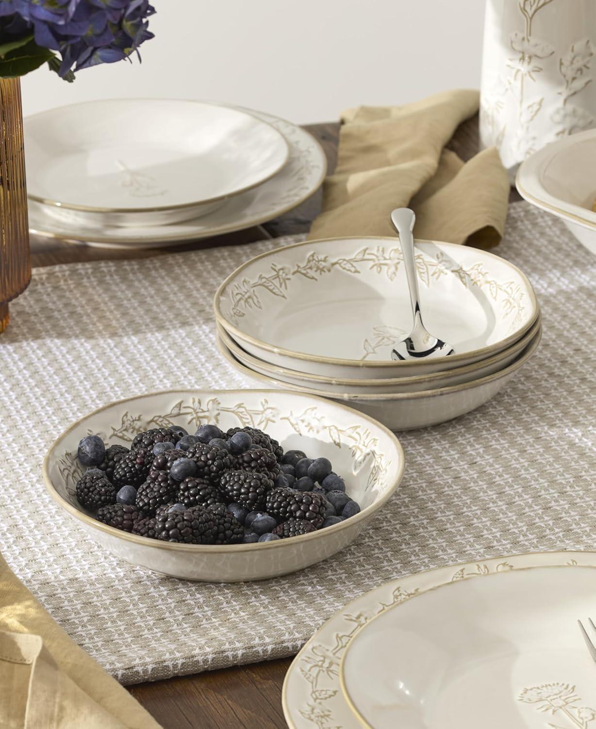 imageLenox Dinnerware Set Homespun 16Piece Set Service For 4 Stoneware Material Dishwasher amp Microwave Safe Home And Kitchen Dishes Kitchen And Dining Plates And Bowls Sets White 16 Pieces