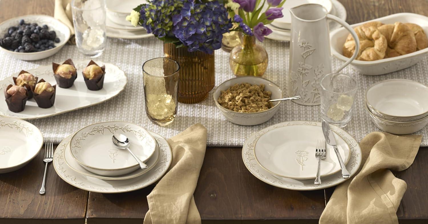 imageLenox Dinnerware Set Homespun 16Piece Set Service For 4 Stoneware Material Dishwasher amp Microwave Safe Home And Kitchen Dishes Kitchen And Dining Plates And Bowls Sets White 16 Pieces