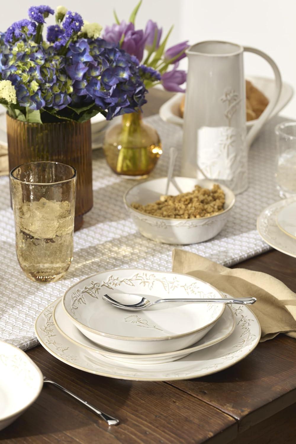 imageLenox Dinnerware Set Homespun 16Piece Set Service For 4 Stoneware Material Dishwasher amp Microwave Safe Home And Kitchen Dishes Kitchen And Dining Plates And Bowls Sets White 16 Pieces