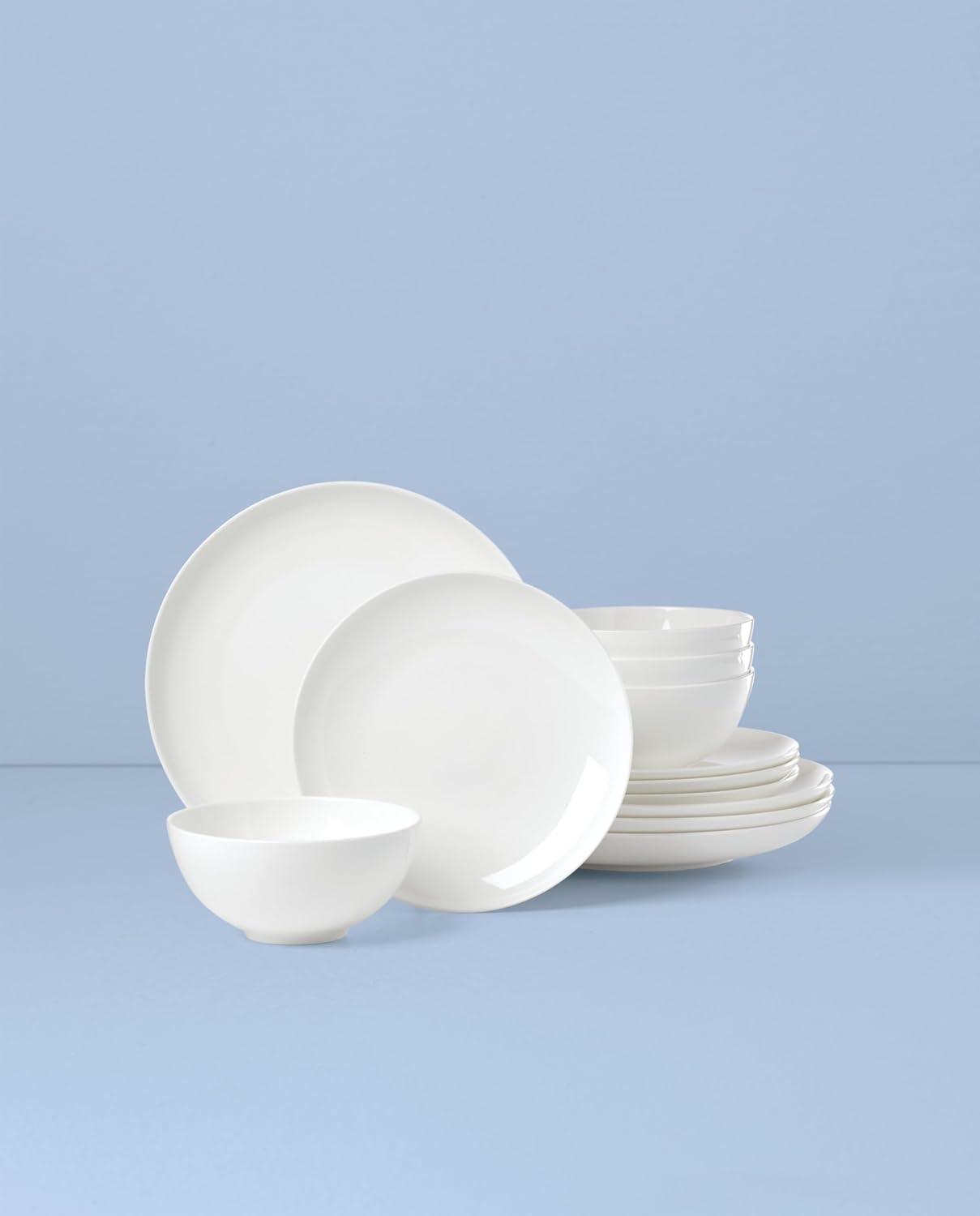 imageLenox Dinnerware Set Studio 1414 Coupe 12Piece Set Service For 4 Bone China Material Dishwasher amp Microwave Safe Home And Kitchen Kitchen And Dining Plates And Bowls Sets White 12 Pieces