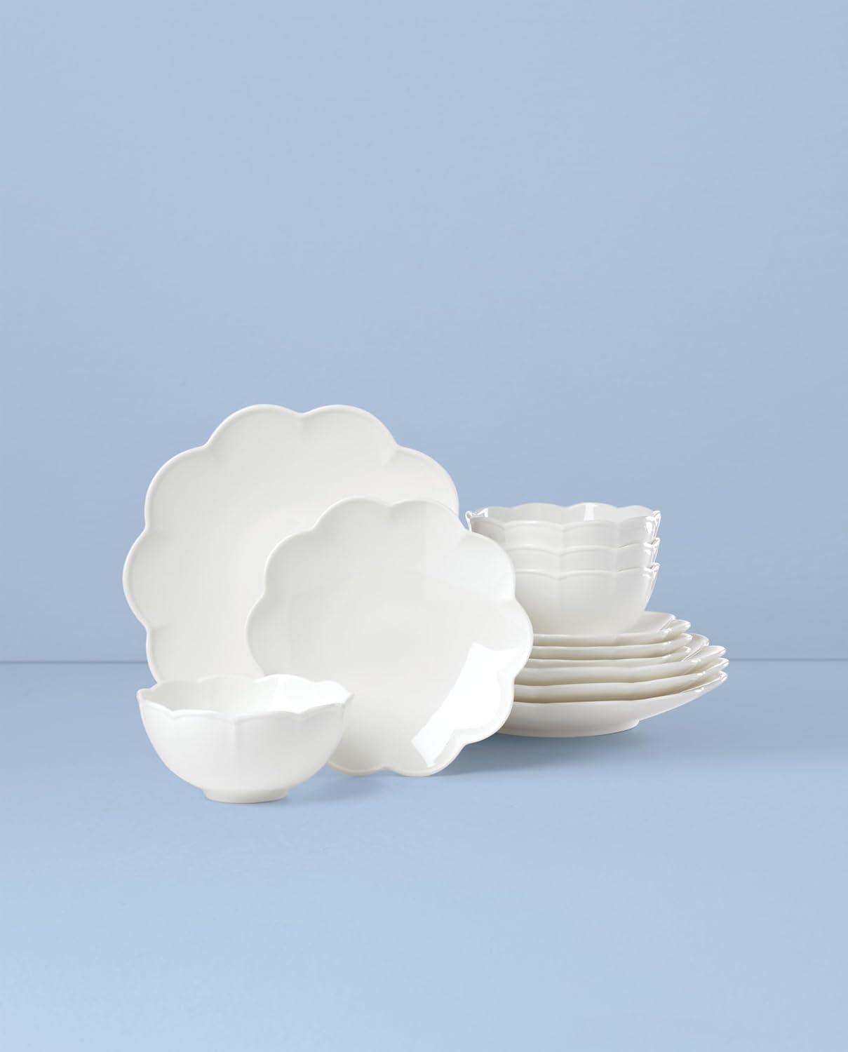 imageLenox Dinnerware Set Studio 1414 Scallop 12Piece Set Service For 4 Bone China Material Dishwasher amp Microwave Safe Home And Kitchen Kitchen And Dining Plates And Bowls Sets White 12 Pieces