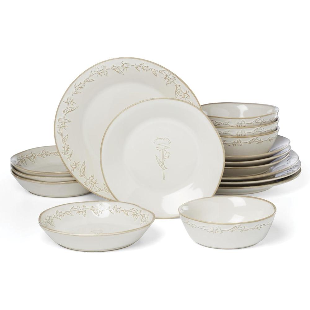 imageLenox Dinnerware Set Homespun 16Piece Set Service For 4 Stoneware Material Dishwasher amp Microwave Safe Home And Kitchen Dishes Kitchen And Dining Plates And Bowls Sets White 16 Pieces