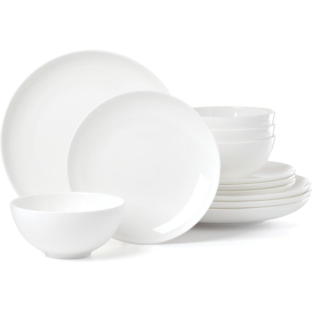 imageLenox Dinnerware Set Studio 1414 Coupe 12Piece Set Service For 4 Bone China Material Dishwasher amp Microwave Safe Home And Kitchen Kitchen And Dining Plates And Bowls Sets White 12 Pieces