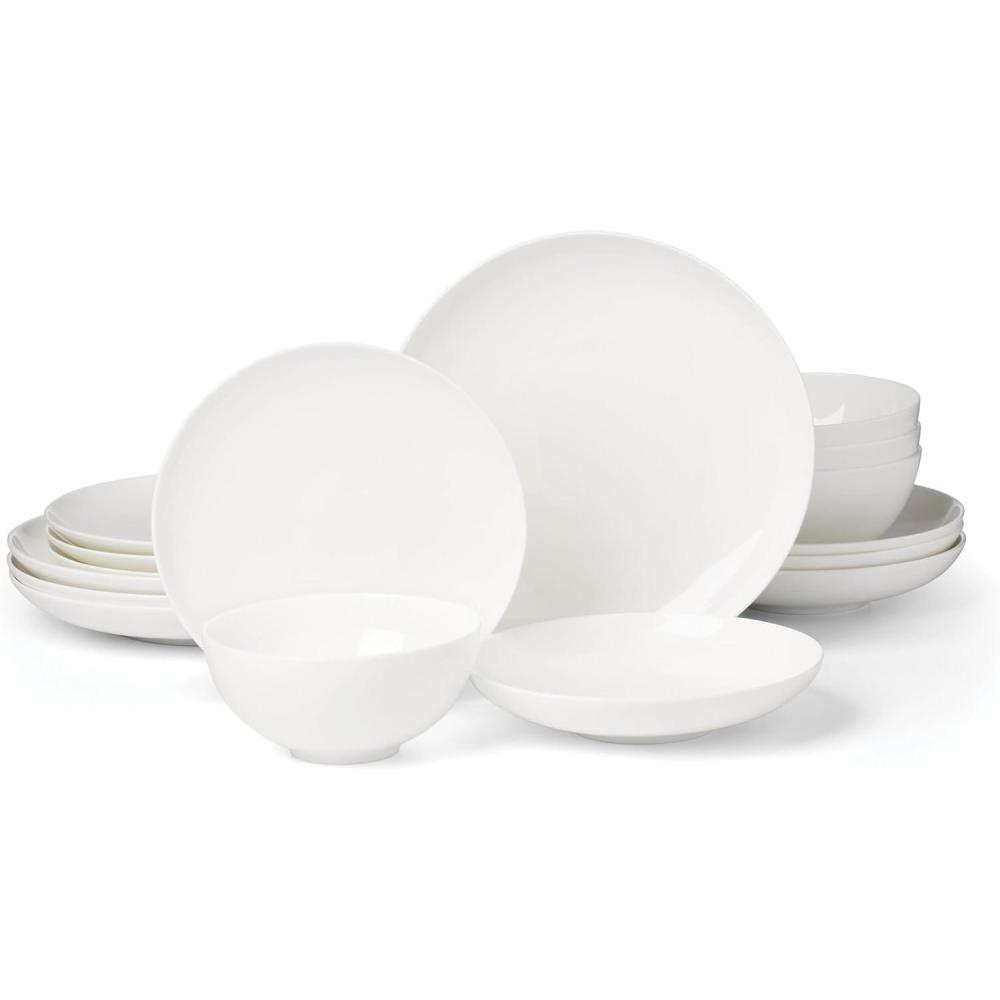 imageLenox Dinnerware Set Studio 1414 Coupe 16Piece Set Service For 4 Bone China Material Dishwasher amp Microwave Safe Home And Kitchen Kitchen And Dining Plates And Bowls Sets White 16 Pieces