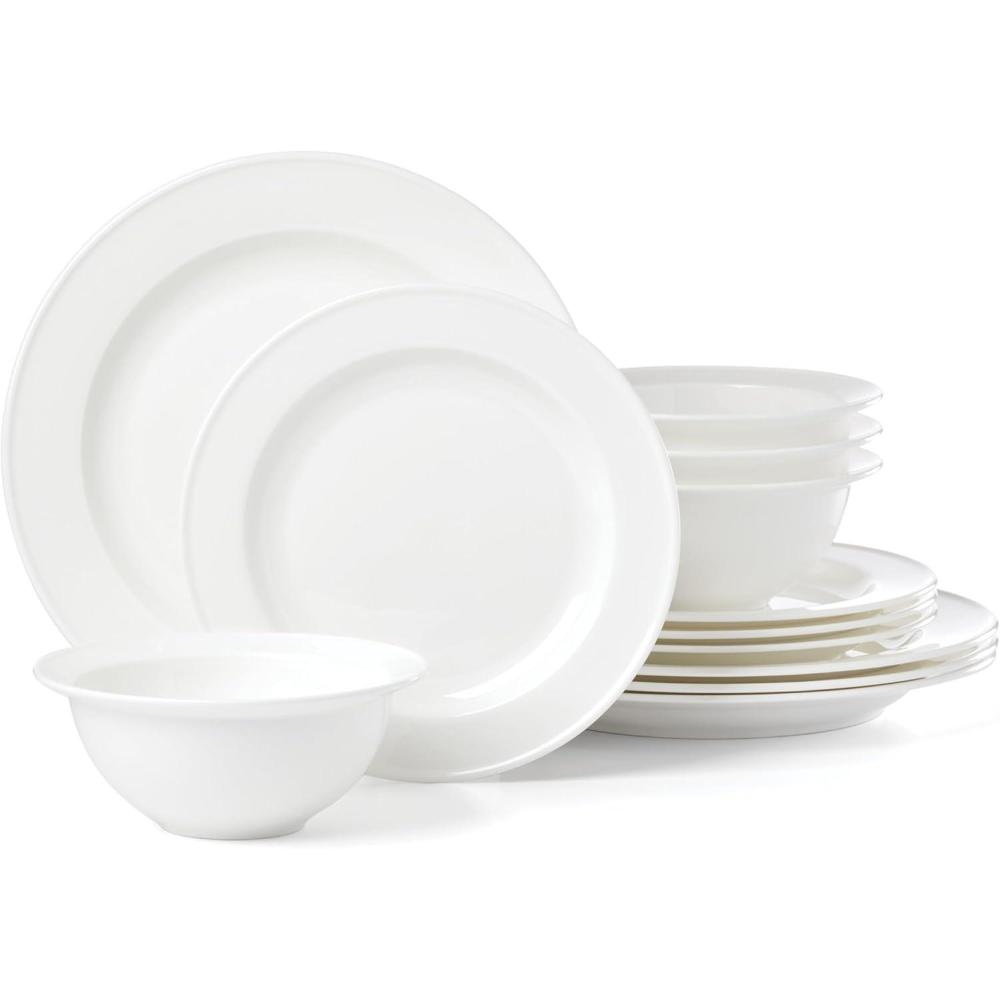 imageLenox Dinnerware Set Studio 1414 Rimmed 12Piece Set Service For 4 Bone China Material Dishwasher amp Microwave Safe Home And Kitchen Kitchen And Dining Plates And Bowls Sets White 12 Pieces