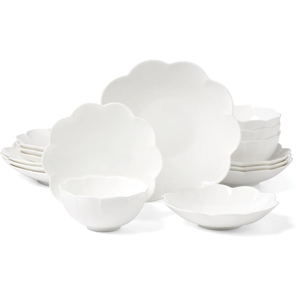 imageLenox Dinnerware Set Studio 1414 Scallop 16Piece Set Service For 4 Bone China Material Dishwasher amp Microwave Safe Home And Kitchen Kitchen And Dining Plates And Bowls Sets White 16 Pieces