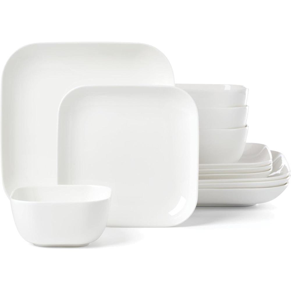 imageLenox Dinnerware Set Studio 1414 Square 12Piece Set Service For 4 Bone China Material Dishwasher amp Microwave Safe Home And Kitchen Kitchen And Dining Plates And Bowls Sets White 12 Pieces