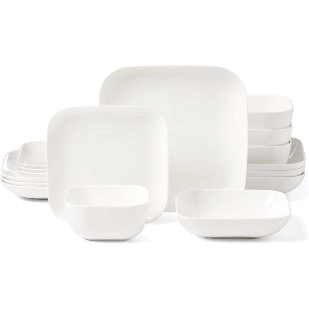 imageLenox Dinnerware Set Studio 1414 Square 16Piece Set Service For 4 Bone China Material Dishwasher amp Microwave Safe Home And Kitchen Kitchen And Dining Plates And Bowls Sets White 16 Pieces