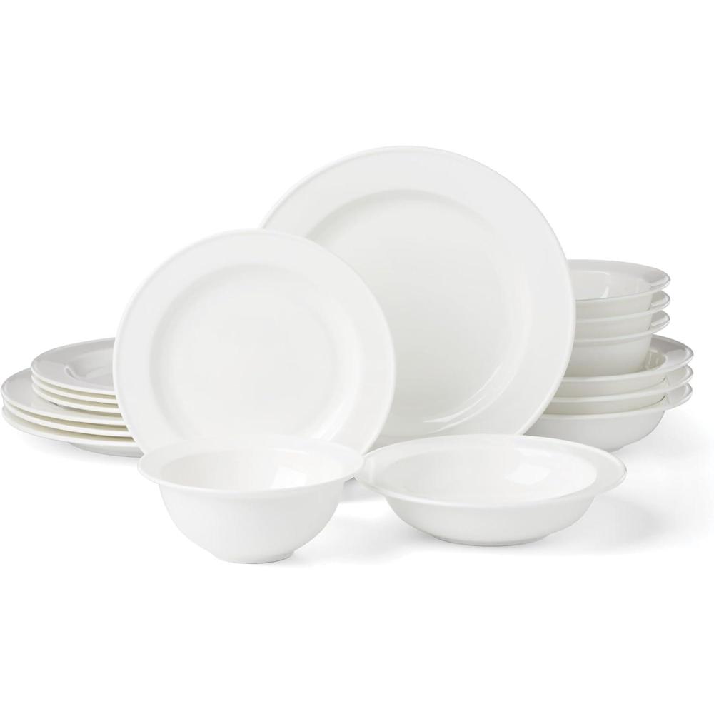 imageLenox Dinnerware Sets Studio 1414 Rimmed 16Piece Dinnerware Set Service For 4 Bone China Material Dishwasher Safe Microwave Safe Plates Bowls Plates And Bowls Dinner Dishes White 16 Piece