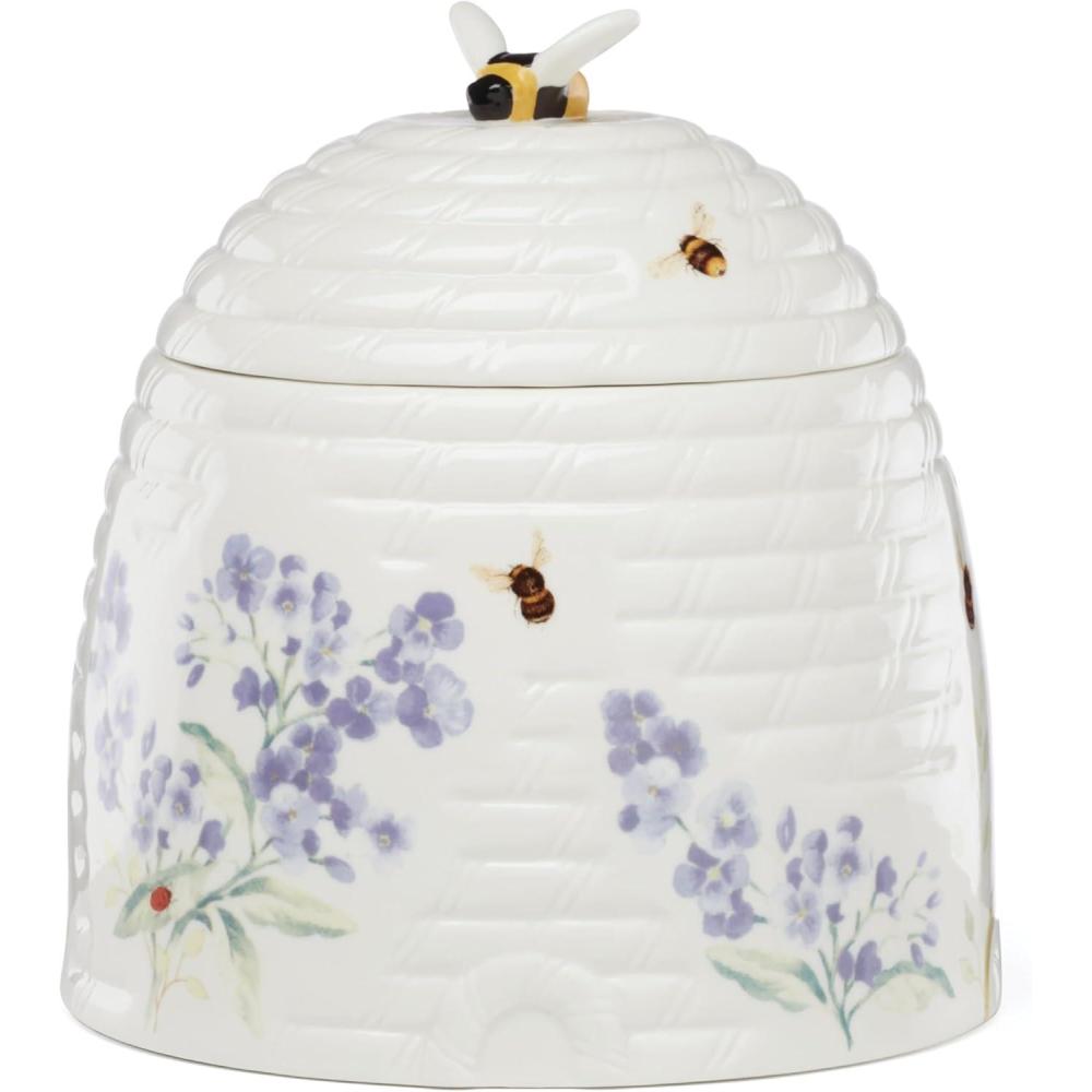 imageLenox Home And Kitchen Butterfly Meadow Beehive Candy Jar Porcelain Material Candy Bowl Dishwasher Safe Kitchen And Dining Butterfly And Flowers Pantry Storage Table Decor White 1 Piece