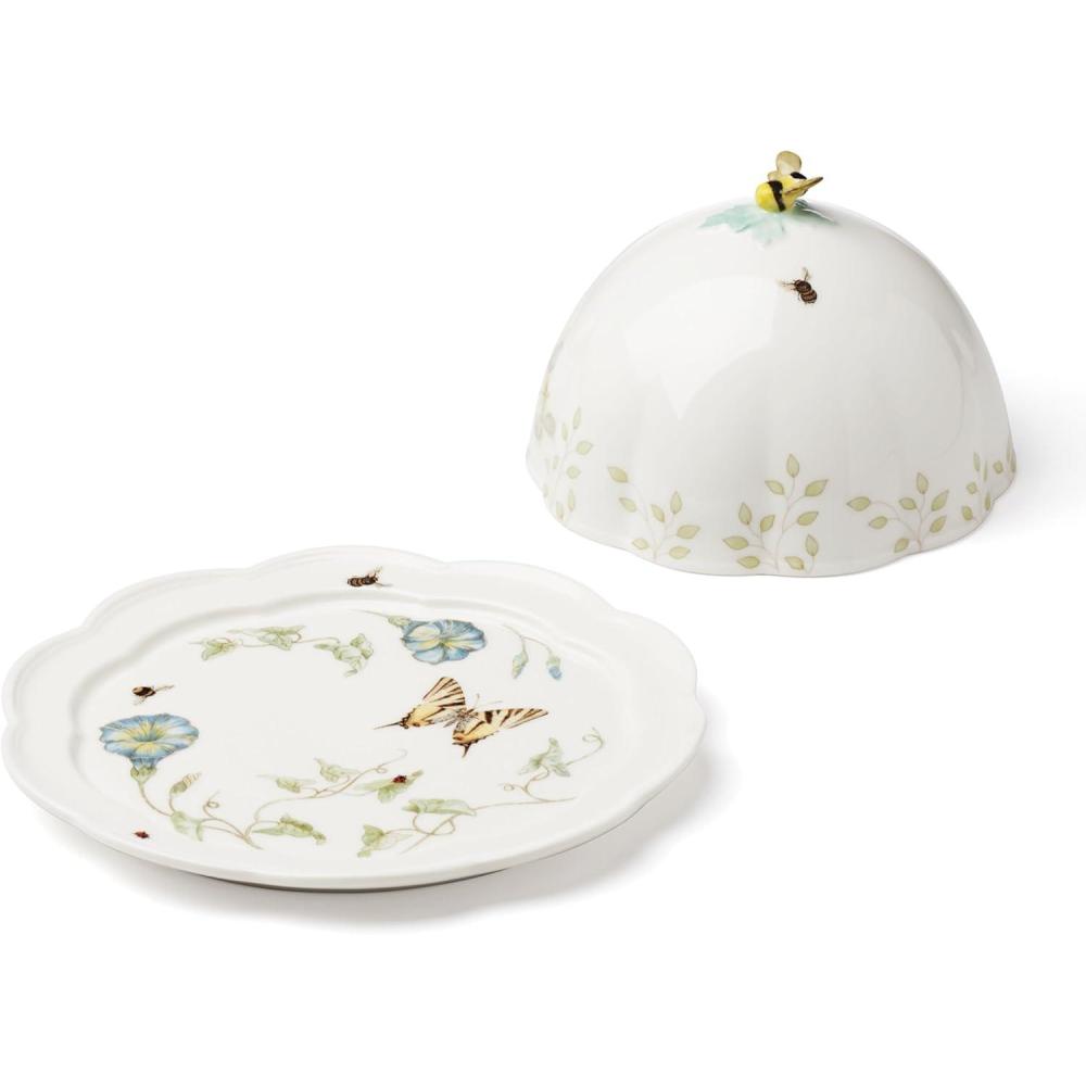 imageLenox Home And Kitchen Butterfly Meadow Beehive Covered Butter Dish Porcelain Material Butter Dish With Lid For Countertop Kitchen Decor And Accessories Butterfly And Flowers White 1 Piece