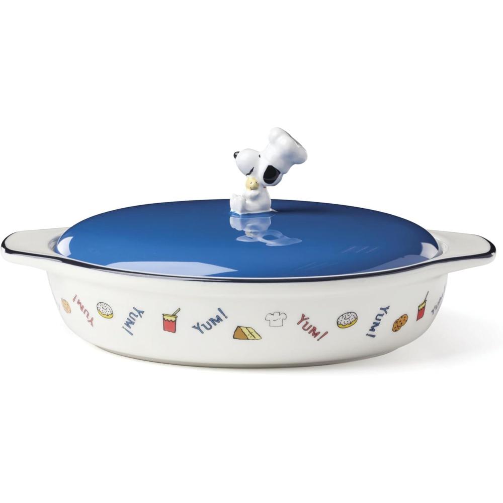 imageLenox Home And Kitchen Chef Snoopy Covered Casserole Dish Porcelain Material Dishwasher Safe Kitchen Baking Dish For Oven Oven Safe Upto 350 Degrees Snoopy Design Blue And White 1 Piece