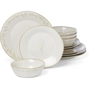 Lenox Dinnerware Set, Homespun 12-Piece Set, Service For 4, Stoneware Material, Dishwasher & Microwave Safe, Home And Kitchen, Dishes, Kitchen And Dining, Plates And Bowls Sets (White, 12 Pieces)