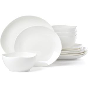 Lenox Dinnerware Set, Studio 1414 Curve 12-Piece Set, Service For 4, Bone China Material, Dishwasher & Microwave Safe, Home And Kitchen, Kitchen And Dining, Plates And Bowls Sets (White, 12 Pieces)