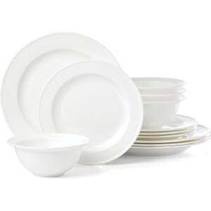 Lenox Dinnerware Set, Studio 1414 Rimmed 12-Piece Set, Service For 4, Bone China Material, Dishwasher & Microwave Safe, Home And Kitchen, Kitchen And Dining, Plates And Bowls Sets (White, 12 Pieces)
