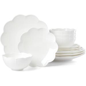 Lenox Dinnerware Set, Studio 1414 Scallop 12-Piece Set, Service For 4, Bone China Material, Dishwasher & Microwave Safe, Home And Kitchen, Kitchen And Dining, Plates And Bowls Sets (White, 12 Pieces)
