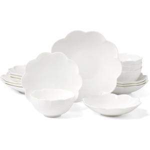 Lenox Dinnerware Set, Studio 1414 Scallop 16-Piece Set, Service For 4, Bone China Material, Dishwasher & Microwave Safe, Home And Kitchen, Kitchen And Dining, Plates And Bowls Sets (White, 16 Pieces)