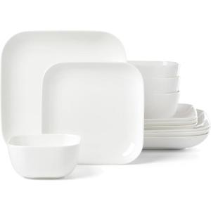 Lenox Dinnerware Set, Studio 1414 Square 12-Piece Set, Service For 4, Bone China Material, Dishwasher & Microwave Safe, Home And Kitchen, Kitchen And Dining, Plates And Bowls Sets (White, 12 Pieces)