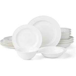 Lenox Dinnerware Sets, Studio 1414 Rimmed 16-Piece Dinnerware Set, Service For 4, Bone China Material, Dishwasher Safe, Microwave Safe, Plates, Bowls, Plates And Bowls, Dinner Dishes (White, 16 Piece)