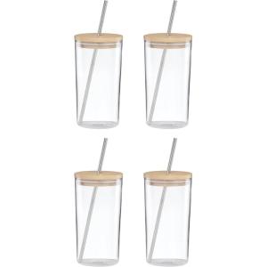Lenox Drinkware, Tuscany Cls Cold Beverage Set Of 4, Service For 4, Glass Material, Dishwasher Safe, Includes Lids, Tea And Coffee Glasses, Drinking Glasses, Glass Cups With Lids (Clear, 4 Piece)