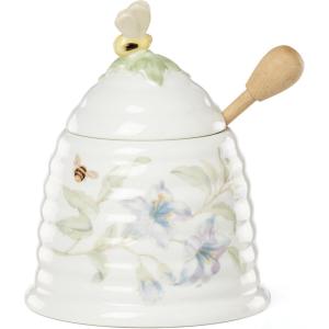 Lenox Home And Kitchen, Butterfly Meadow Beehive Honey Pot, Porcelain Material, Dishwasher Safe, Honey Jar, Honeypot, Bee And Flower Design, Bee Decor, Home Decor (White, 1 Piece, 10 Ounce Capacity)