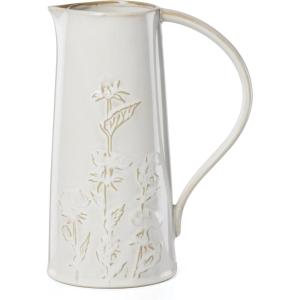 Lenox Home And Kitchen, Homespun Pitcher, Stoneware Material, Water Jug, Dishwasher Safe, Water Pitcher, Table Decor, Home Decor, Decorative Pitchers, Thistle Design(White, 1 Piece, 82 Ounce Capacity)
