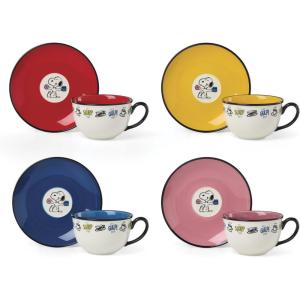 Lenox Teacup Set, Chef Snoopy Tea Cups And Saucers, Sets Of 4, Service For 4, Porcelain Material, Dishwasher And Microwave Safe, Tea Set, Mug, Snoopy Design (Assorted, 8 Pieces, 10 Ounce Capacity)
