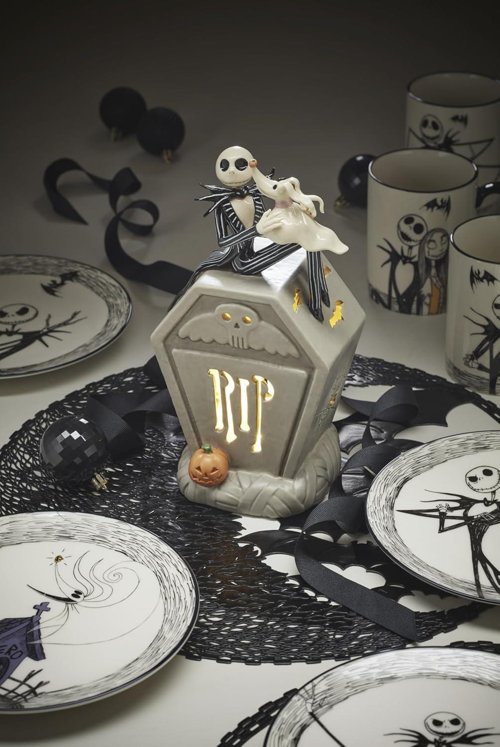 imageLenox Dinnerware Set Nightmare Before Christmas Accent Plates Set For 4 Jack Skellington Halloween Decor Indoor Porcelain Dishwasher Safe Microwave Safe Halloween Dishes WhiteBlack 4 Pieces