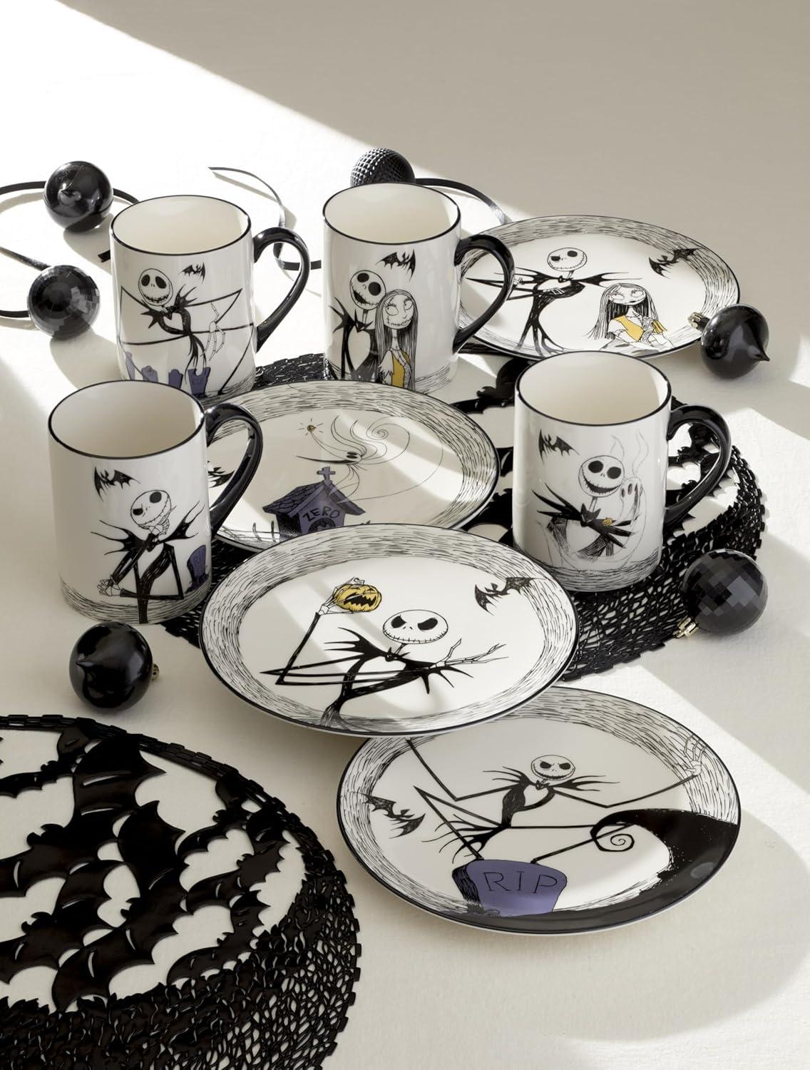 imageLenox Dinnerware Set Nightmare Before Christmas Accent Plates Set For 4 Jack Skellington Halloween Decor Indoor Porcelain Dishwasher Safe Microwave Safe Halloween Dishes WhiteBlack 4 Pieces