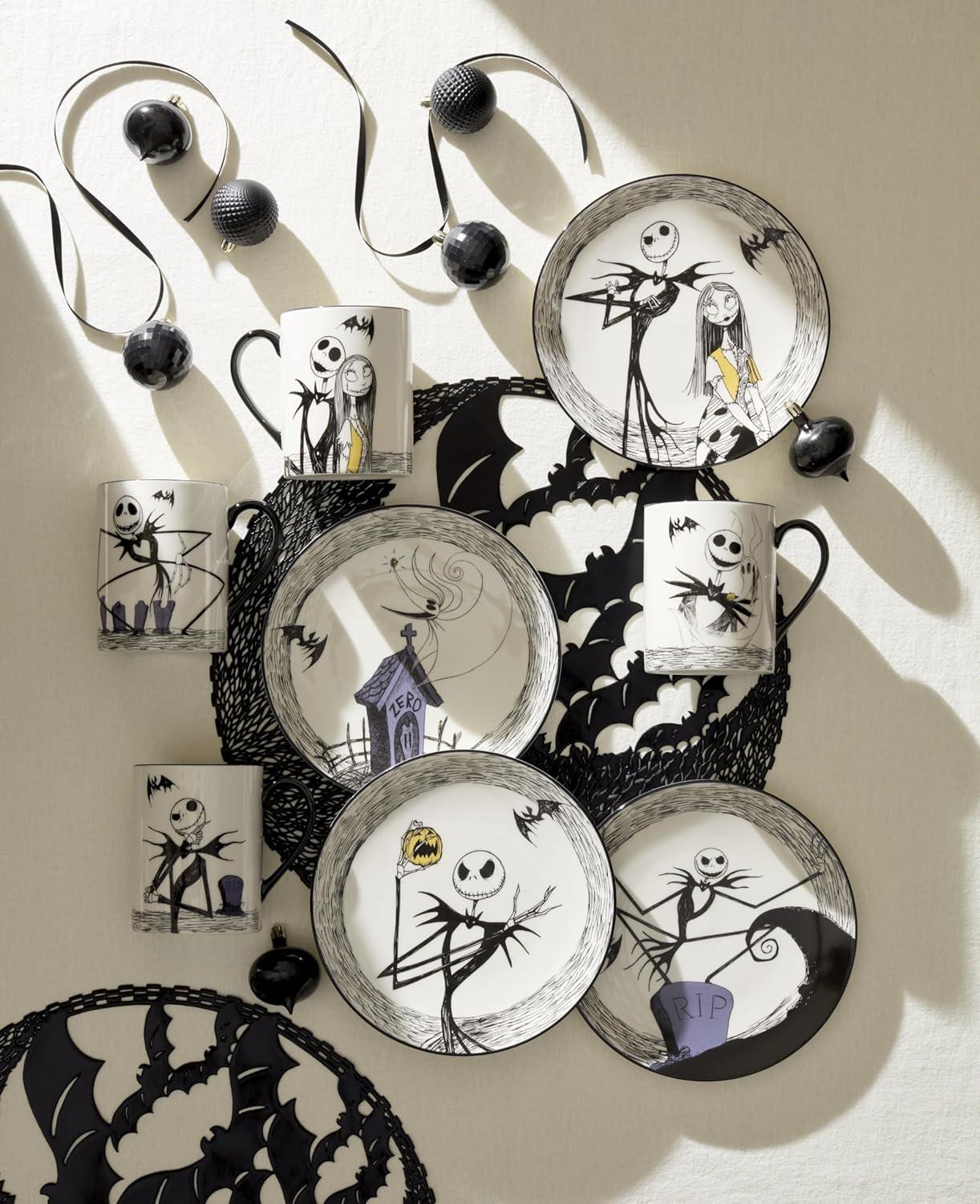 imageLenox Dinnerware Set Nightmare Before Christmas Accent Plates Set For 4 Jack Skellington Halloween Decor Indoor Porcelain Dishwasher Safe Microwave Safe Halloween Dishes WhiteBlack 4 Pieces