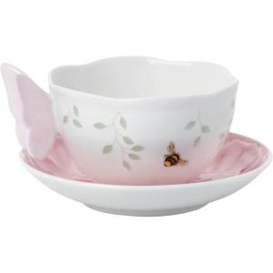 Lenox Butterfly Meadow Figural Cup and Saucer Set, Yellow(Cup and Saucer  Pink)
