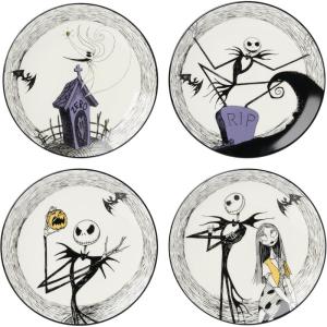 Lenox Dinnerware Set, Nightmare Before Christmas Accent Plates Set For 4, Jack Skellington, Halloween Decor Indoor, Porcelain, Dishwasher Safe, Microwave Safe, Halloween Dishes (White/Black, 4 Pieces)
