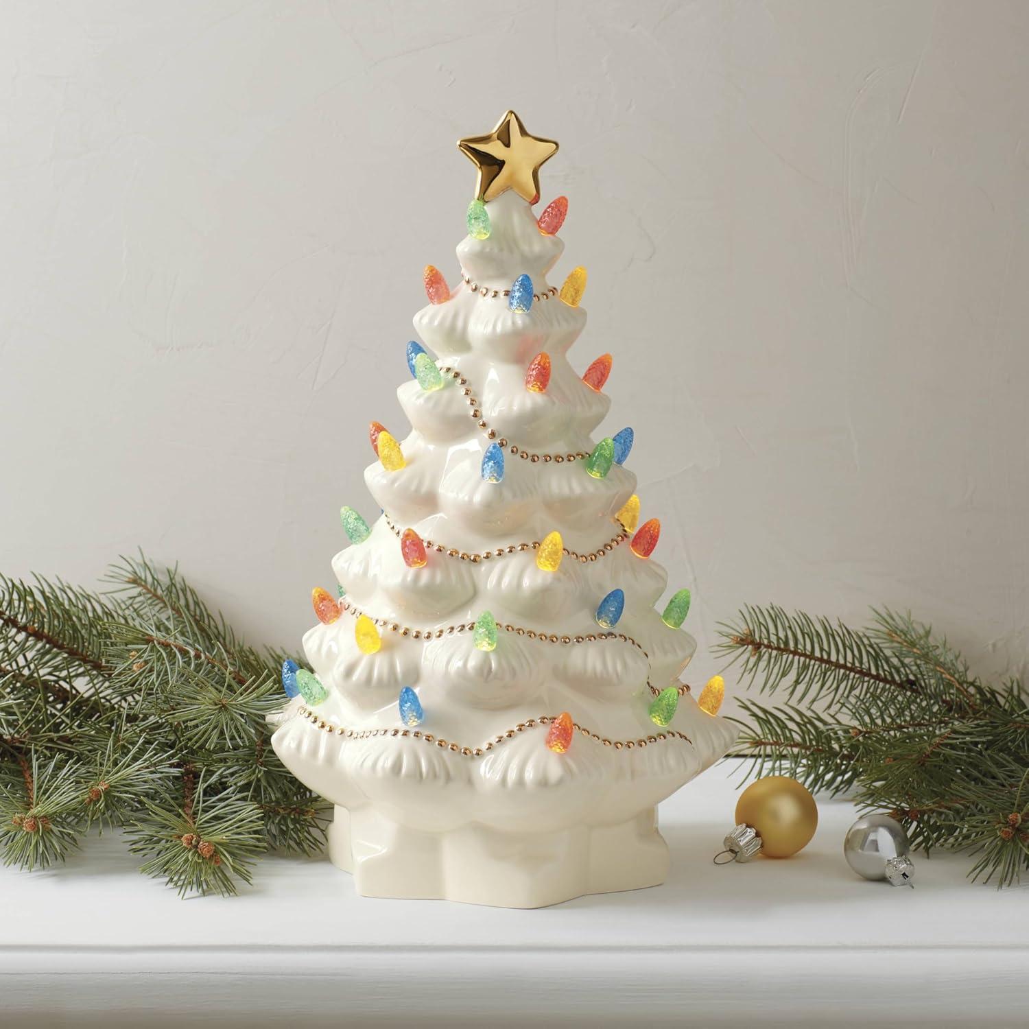 imageLenox 894469 Treasured Traditions Tree with Flying Santa Christmas amp Holiday DecorLit Tree Ivory